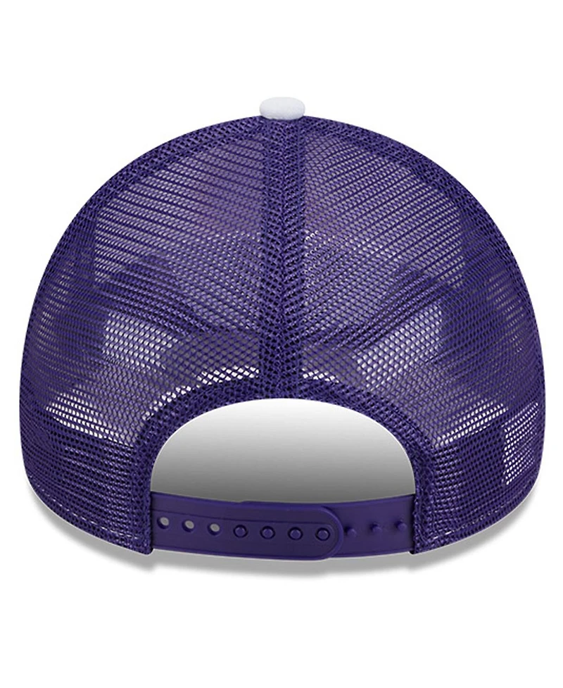 New Era Men's White/Purple Phoenix Suns Court Sport Foam A-Frame 9FORTY Adjustable Trucker Hat