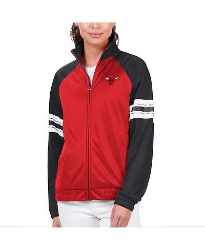 G-iii 4Her by Carl Banks Women's Red Chicago Bulls Main Player Raglan Rhinestone Full-Zip Track Jacket