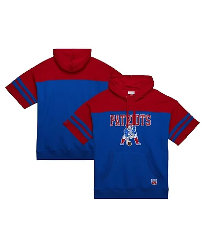 Mitchell & Ness Men's Royal New England Patriots Off Field Vintage Logo Short Sleeve Pullover Hoodie