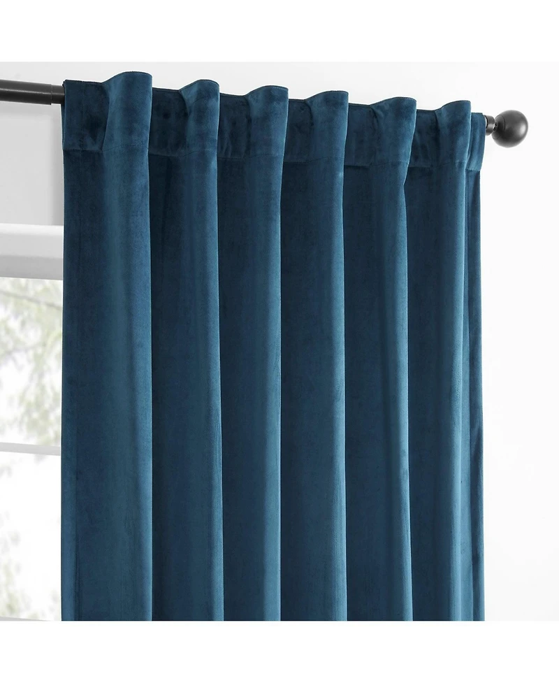 Half Price Drapes Dark Blue Simply Velvet Room Darkening Curtain Pair (2 Panels