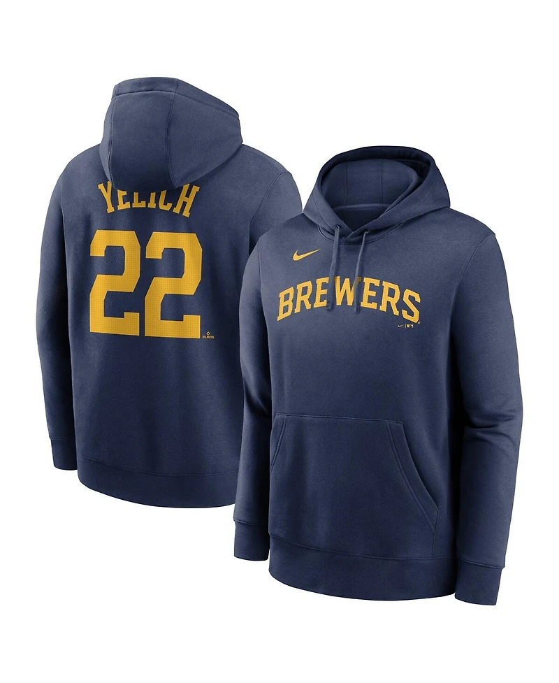 Nike Men's Christian Yelich Navy Milwaukee Brewers Player Name Number Club Pullover Hoodie