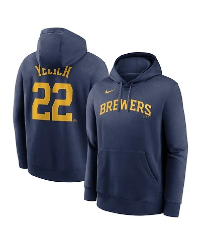 Nike Men's Christian Yelich Navy Milwaukee Brewers Player Name Number Club Pullover Hoodie