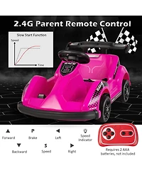 Gymax 6V Battery Powered Go Kart Kids Ride On 4 Wheel Racer Rc w/ Bumper & Music Pink