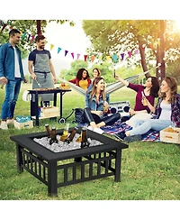 Skonyon 32 Inch 3 in 1 Outdoor Square Fire Pit Table with Bbq Grill and Rain Cover for Camping