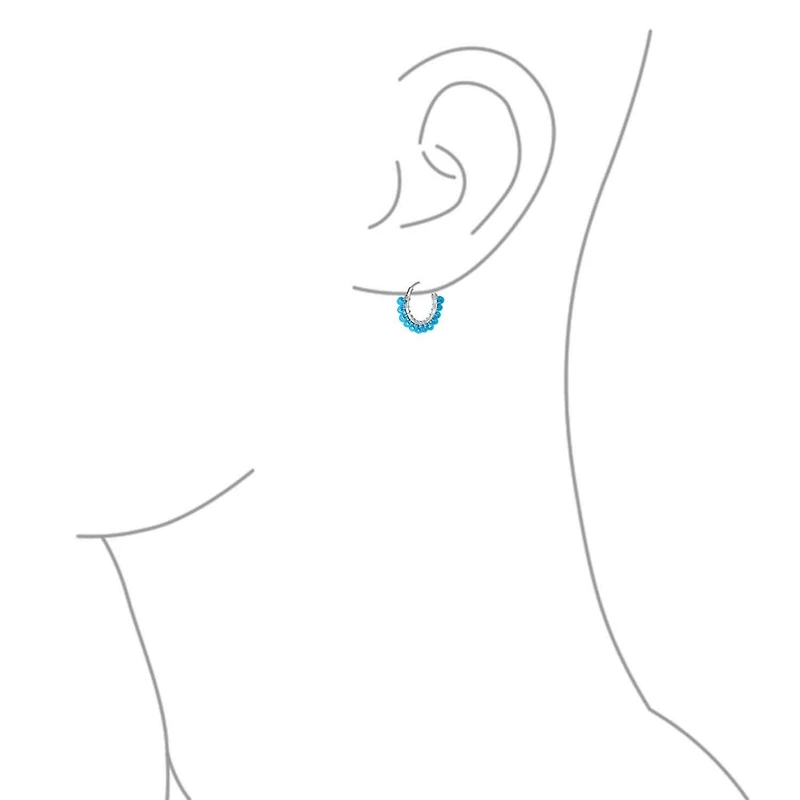 Bling Jewelry Petite Boho Bohemian Blue Gemstone Synthetic Turquoise Beaded Mimi Huggie Endless Hoop Earrings Western Jewelry For Women .925 Sterling