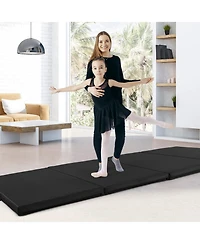 Skonyon 4-Panel Pu Leather Folding Exercise Mat with Carrying Handles-Black