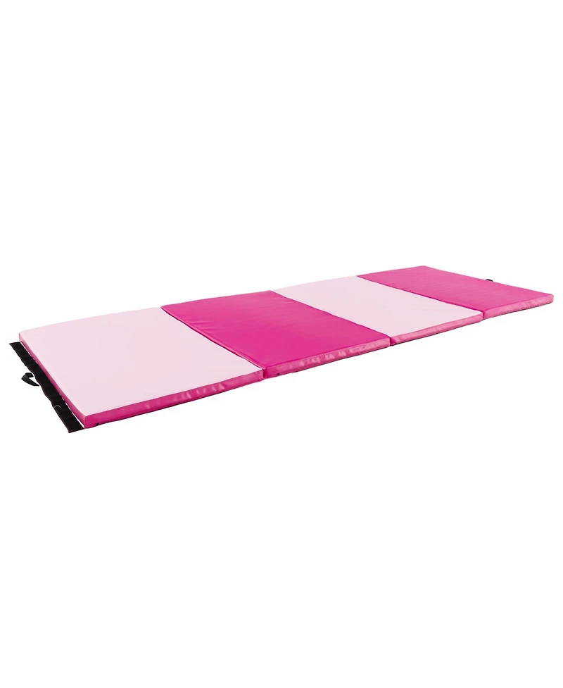 Skonyon 4-Panel Pu Leather Folding Exercise Mat with Carrying Handles-Hot Pink