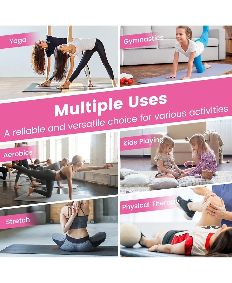 Skonyon 4-Panel Pu Leather Folding Exercise Mat with Carrying Handles-Hot Pink