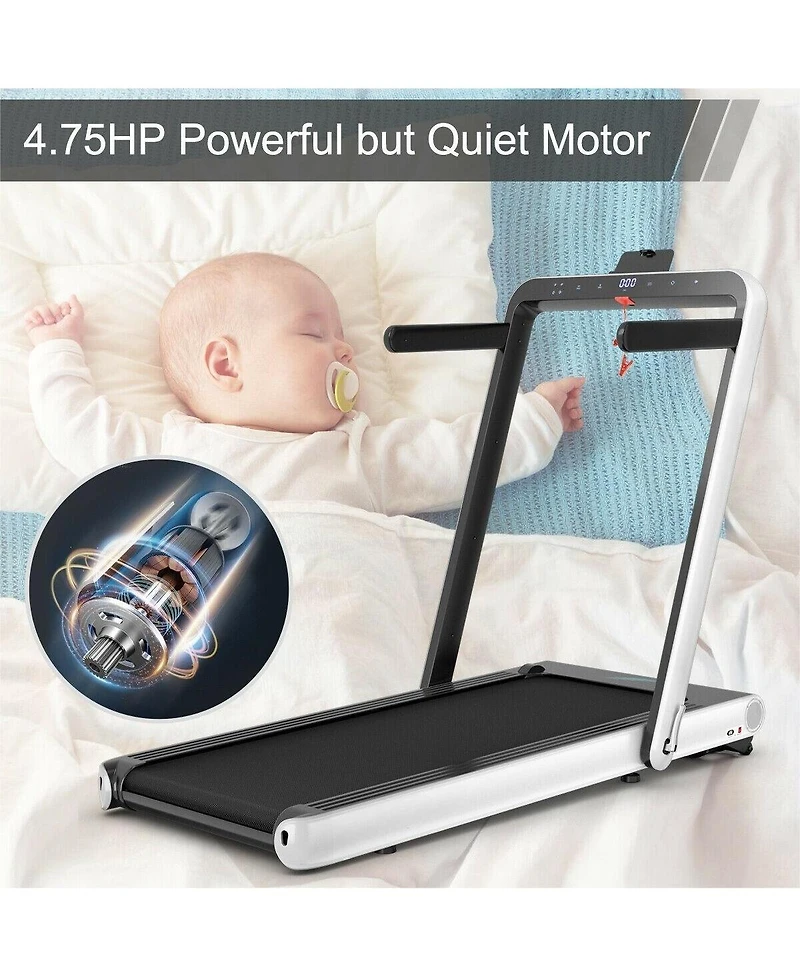 4.75HP 2 In 1 Folding Treadmill with Remote App Control-White