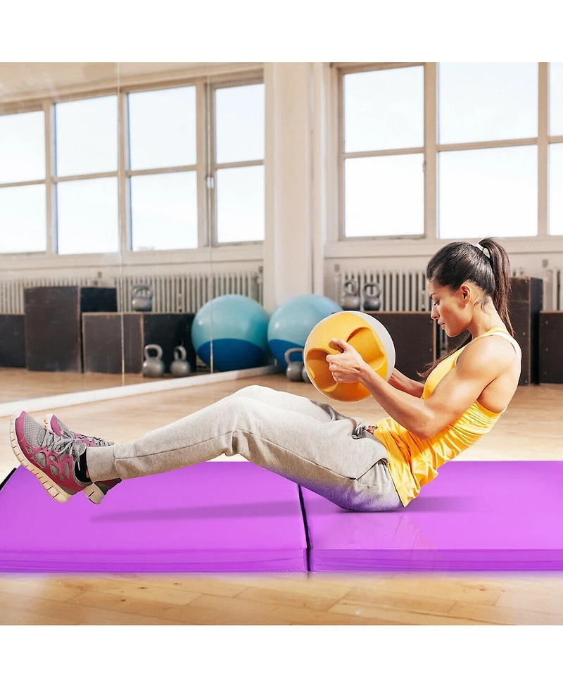 Skonyon 6 x 2 Feet Folding Gymnastic Mat with Carrying Handles for Yoga-Purple