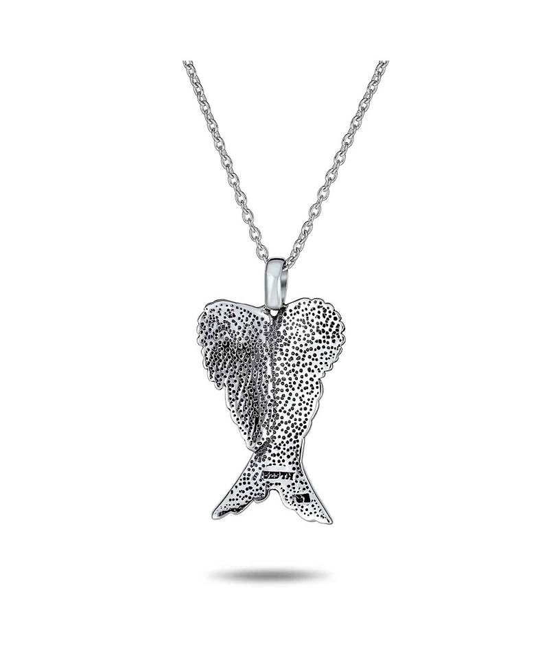 Bling Jewelry Heart Guardian Angel Wing Pendant Necklace and Dangle Earrings Set Silver