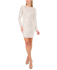 CeCe Women's Round-Neck Long-Sleeve Fitted Sequin Mini Dress
