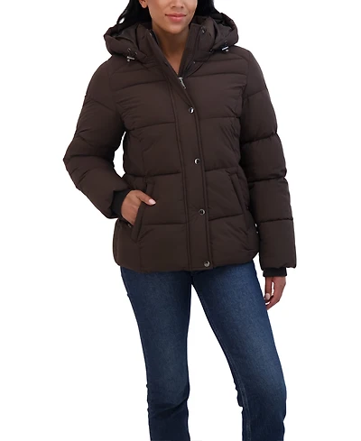 Sebby Collection Women's Short Hooded Stretch Puffer Jacket