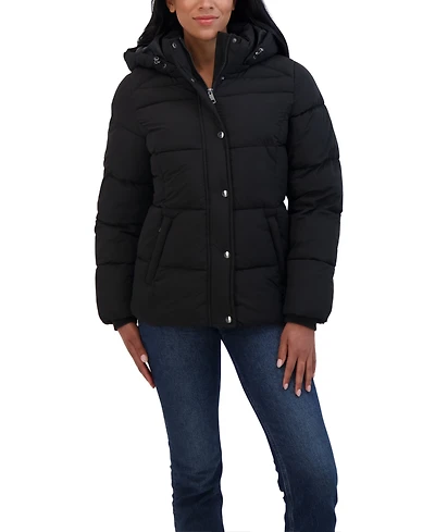 Sebby Collection Women's Short Hooded Stretch Puffer Jacket