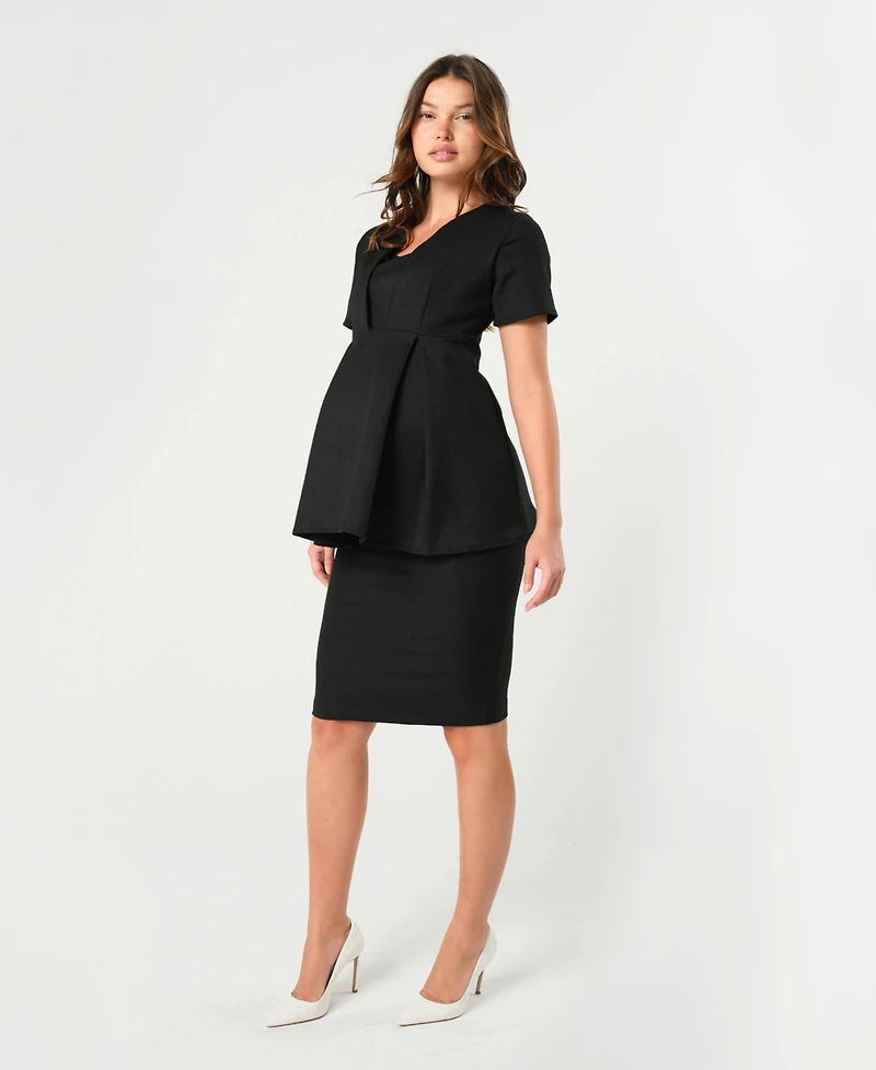 Marion Maternity Knee Length Pencil Skirt with Stretch Bump Panel Italian Suiting Fabric