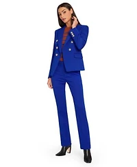 Tahari Asl Womens One Button Double Breasted Blazer Striped Short Sleeve Knit Top Flare Leg Pants