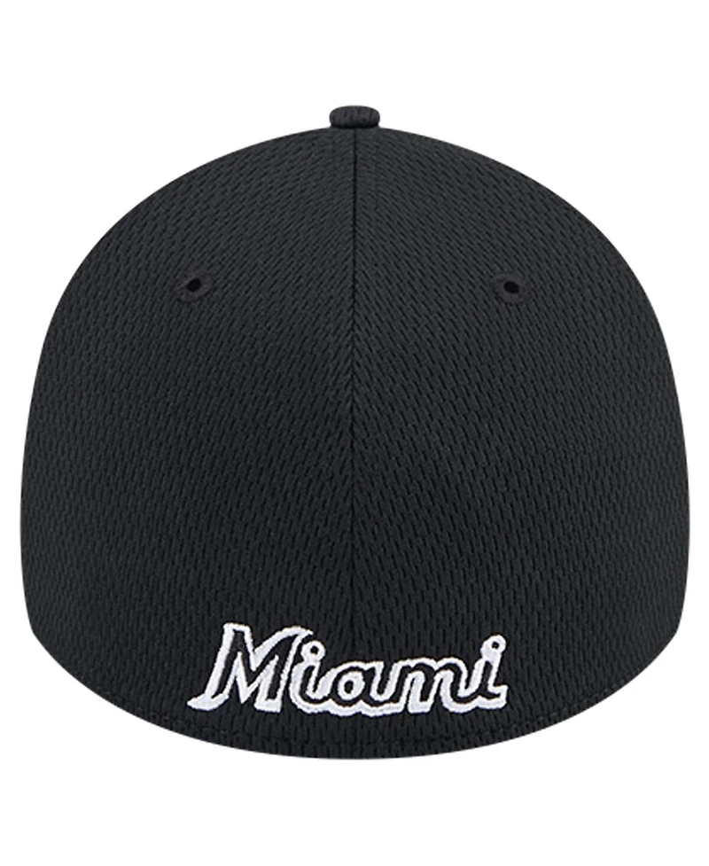 New Era Men's Black Miami Marlins Active Dash Mark 39THIRTY Flex Hat
