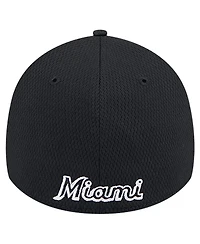 New Era Men's Black Miami Marlins Active Dash Mark 39THIRTY Flex Hat