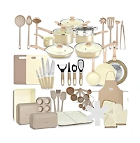 NutriChef 54 Pcs. Home Kitchen Cookware, Kitchen Tools, and Bakeware Set - High-Quality Ceramic Kitchenware Pots and Pans (Taupe Brown)
