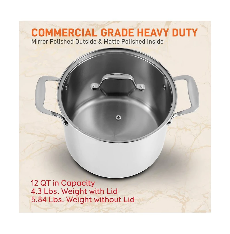NutriChef Stainless Steel Cookware Stockpot - Quart, Heavy Duty Induction Pot