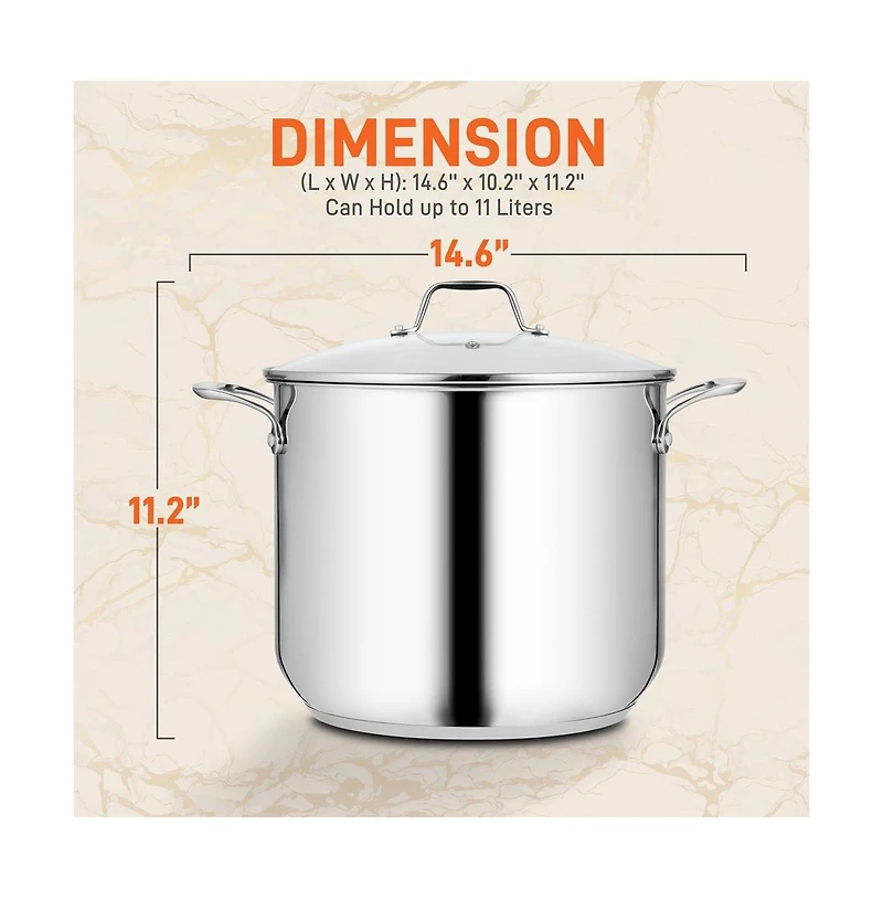 NutriChef Stainless Steel Cookware Stockpot - Quart, Heavy Duty Induction Pot