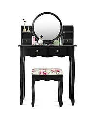 Sugift Makeup Vanity Table Set with 360° Pivoted Round Mirror