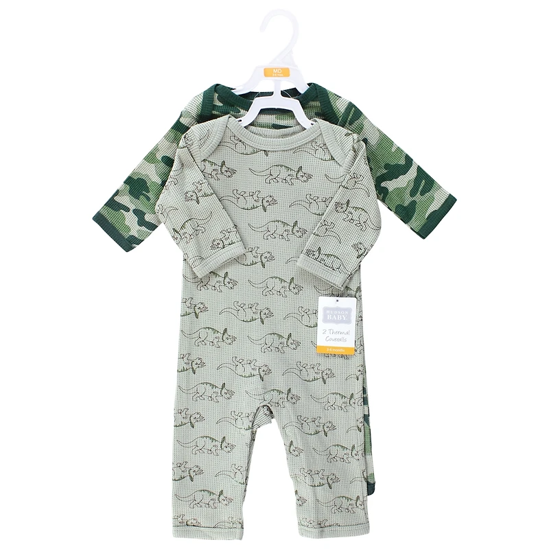 Hudson Baby Boys Thermal Coveralls 2pk, Football, 18-24 Months