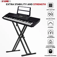 5 Core Keyboard Stand Double X Style Adjustable Piano Riser + Keyboard Piano Bench - Black