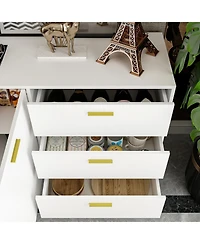 Famapy White Wood Buffet Sideboard Storage Cabinet 3-Drawers 2-Cabinets Shelves