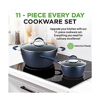 NutriChef Kitchenware Pots & Pans Set - Stylish Kitchen Cookware with Elegant Diamond Pattern