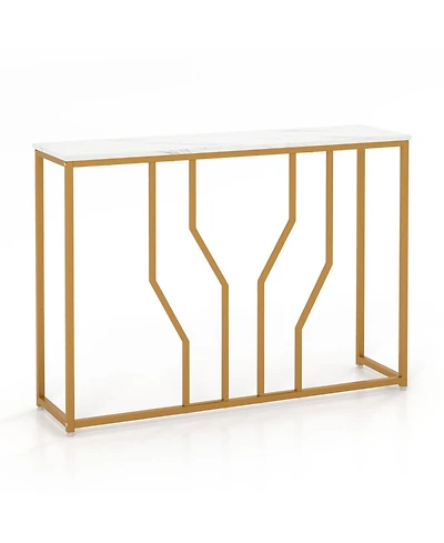 Sugift 44 Inch Modern White Entryway Table with Faux Marble Tabletop-White