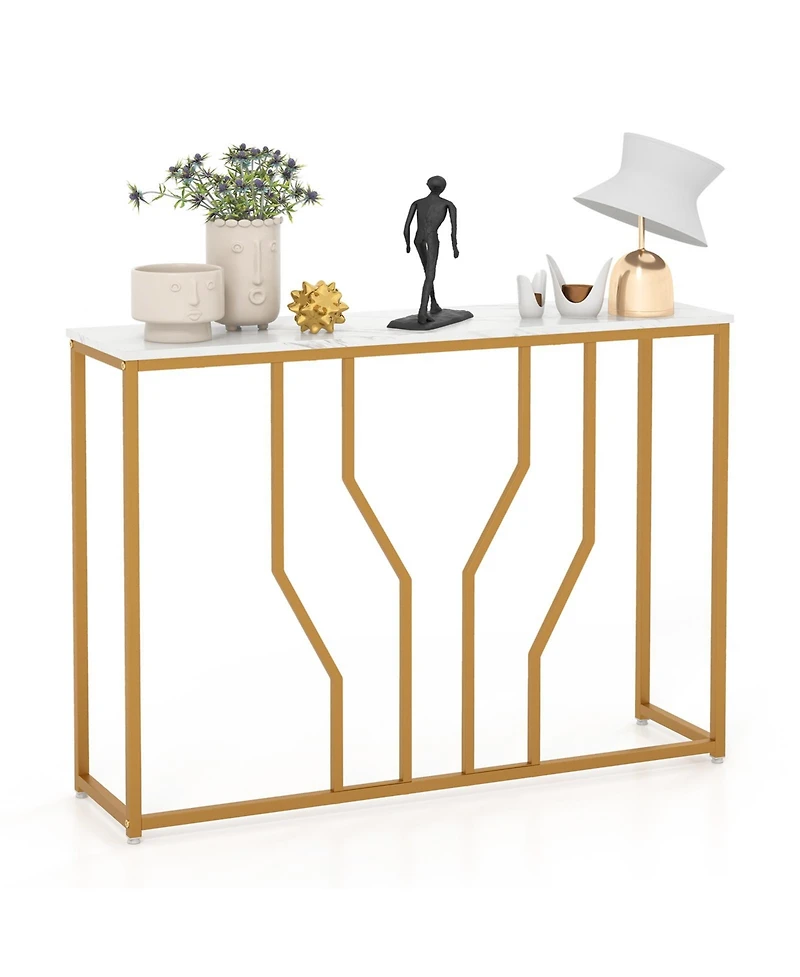 Sugift 44 Inch Modern White Entryway Table with Faux Marble Tabletop-White