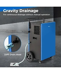 215 Pints Commercial Dehumidifier with Drain Hose 24H Timer Portable Handle