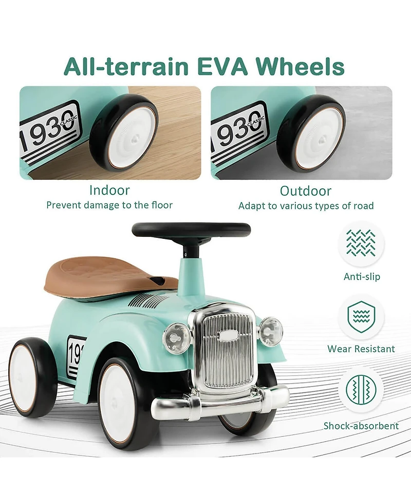 Gymax Retro Kids Ride-on Toy Sit to Stand Vehicle with Working Steering Wheel White