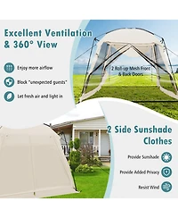 10 x 10 Feet Screened Canopy Tent w/ Vestibule and Zippered Door-Beige