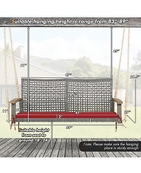 2-Person Patio Wicker Hanging Swing Chair Loveseat Cushion Porch Red