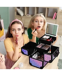 Byootique Makeup Train Case Cosmetic Organizer w/ Mirror Mermaid Artist