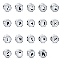 Bling Jewelry Block Round Circle Letter Abc Alphabet Initial Charm Bead .925 Sterling Silver For European Bracelet