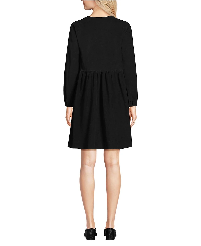 Lands' End Women's Pinwale Cord V Neck Dress