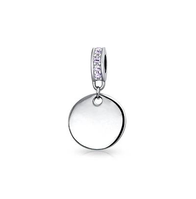 Bling Jewelry Crystal Accent Bale Dangle Round Circle Disc Shaped Charm Bead .925 Sterling Silver