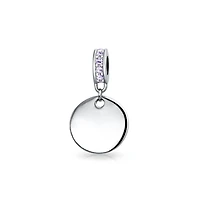 Bling Jewelry Crystal Accent Bale Dangle Round Circle Disc Shaped Charm Bead .925 Sterling Silver