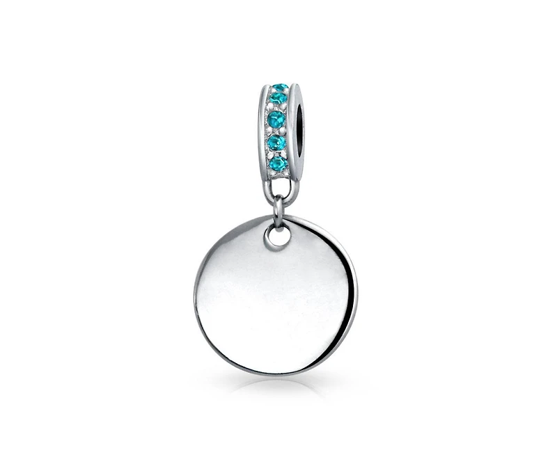 Bling Jewelry .925 Sterling Silver Yellow Topaz Crystal Accent Bale Circle Disc Shape Dangle Charm Bead
