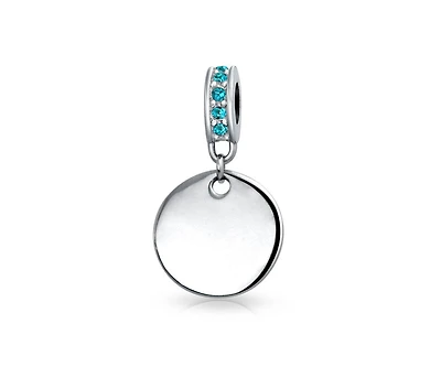 Bling Jewelry Crystal Accent Bale Dangle Round Circle Disc Shaped Charm Bead .925 Sterling Silver