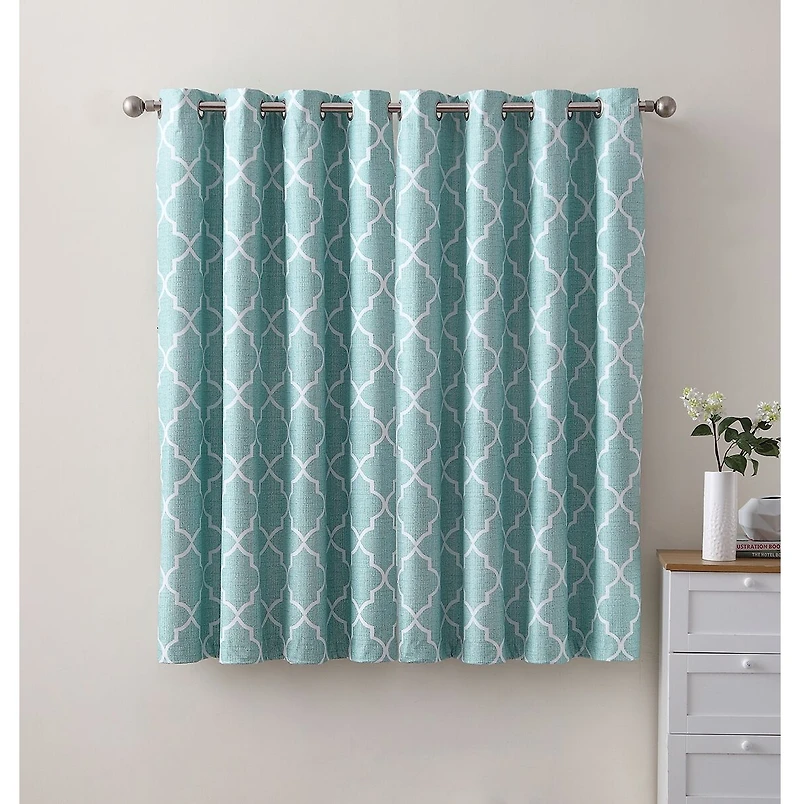 Kate Aurora 2 Piece 100% Full Blackout Trellis Grommet Top Window Curtain Panels