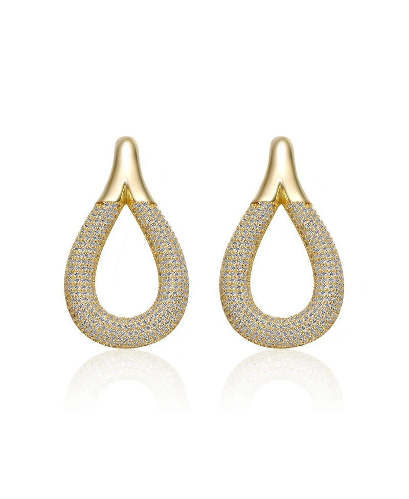 14K Gold Plated Cubic Zirconia Raindrop Front-Facing Mini-Hoop Earrings