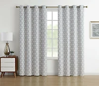 Kate Aurora Chic Living 100% Max Blackout Trellis Clover Thermal Curtains - 52 in. W x 63 L, White