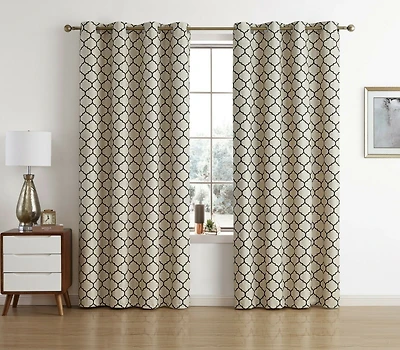 Kate Aurora Chic Living 100% Max Blackout Trellis Clover Thermal Curtains - 52 in. W x 63 L, White