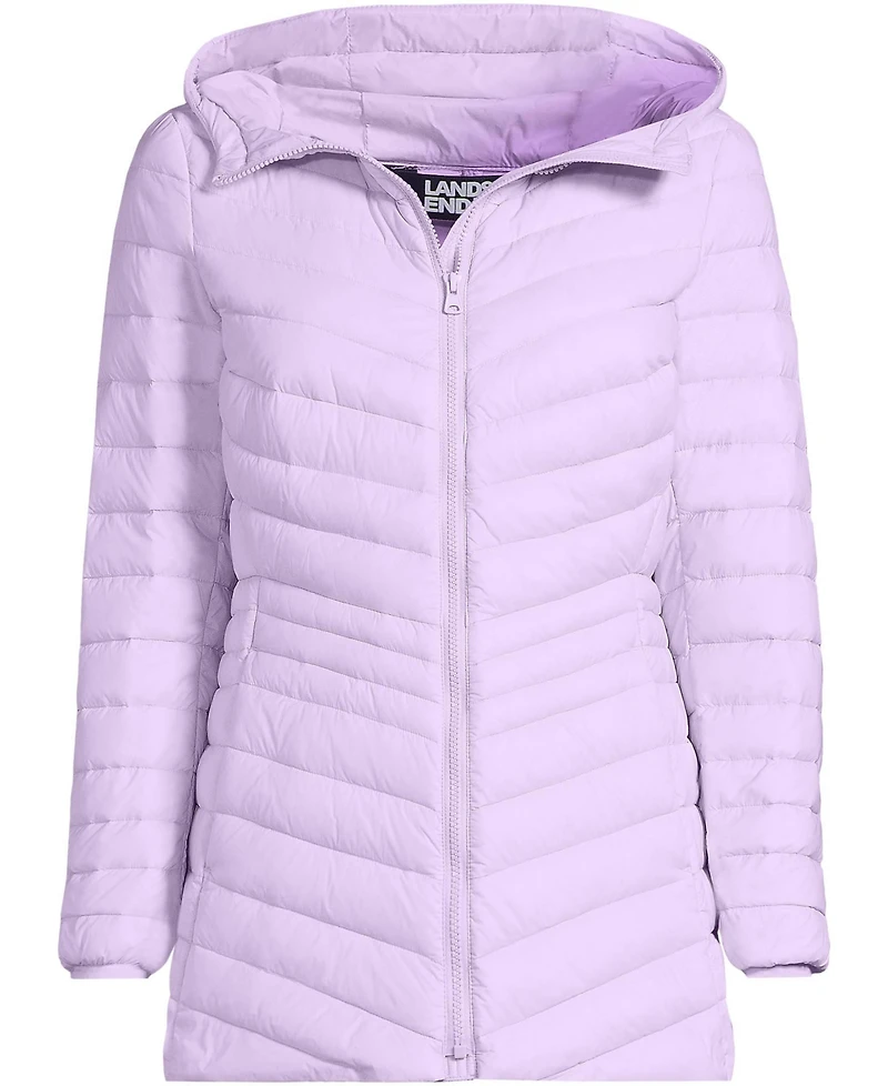 Lands' End Plus Wanderweight Packable Down Hooded Long Jacket
