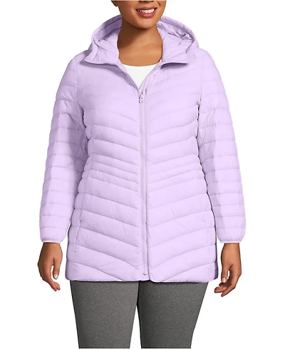 Lands' End Plus Wanderweight Packable Down Hooded Long Jacket