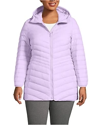 Lands' End Plus Wanderweight Packable Down Hooded Long Jacket